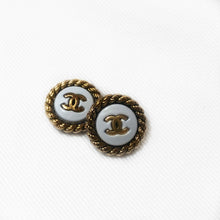 Load image into Gallery viewer, Repurposed White Chanel Button Earrings
