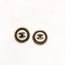 Load image into Gallery viewer, Repurposed White Chanel Button Earrings
