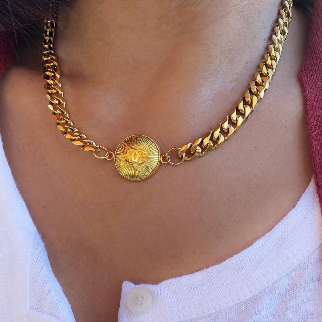 Repurposed Authentic Chanel CC Gold Button Choker Necklace – Modern Love  Jewelry