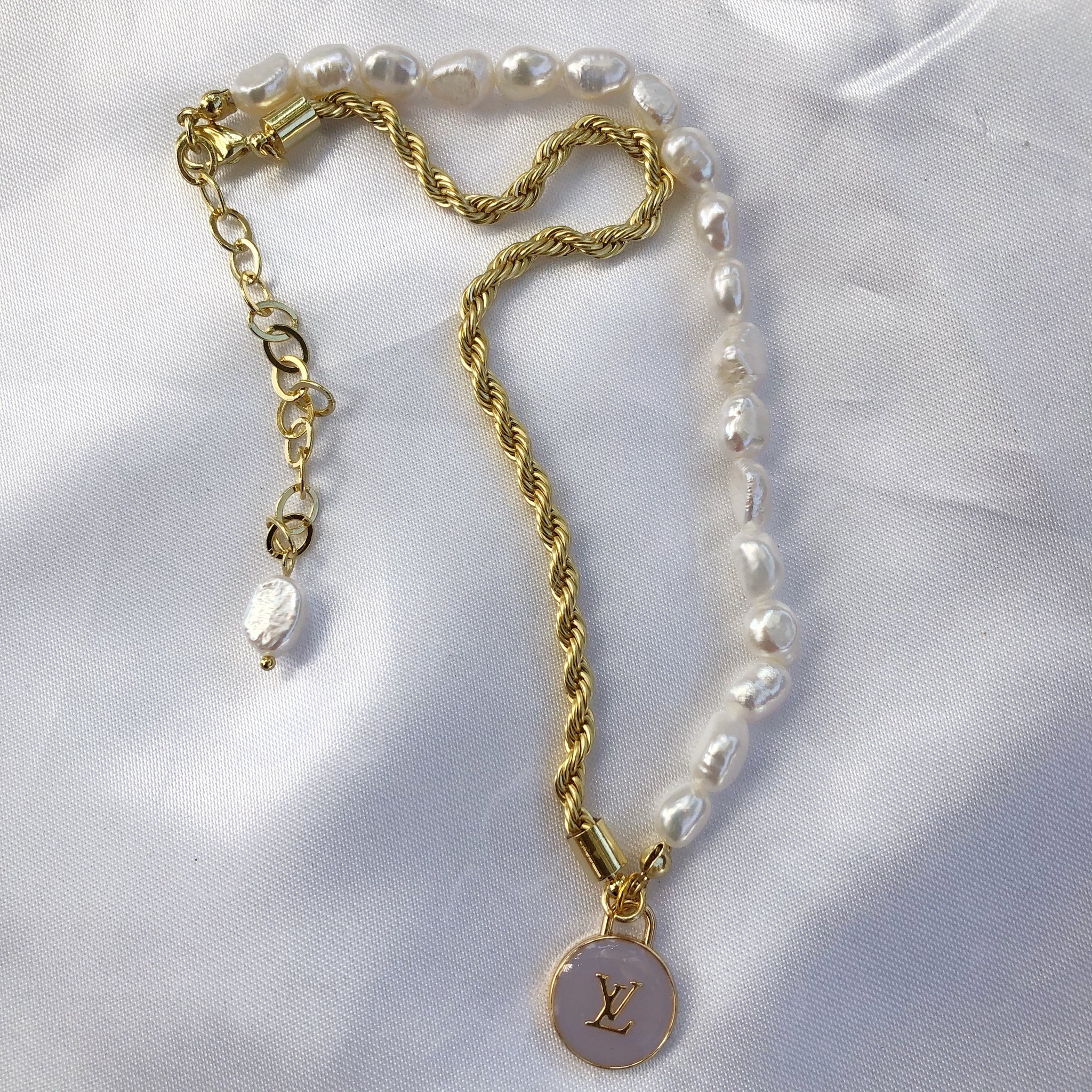 Designer Fresh Water Pearl Necklace with Authentic Louis Vuitton