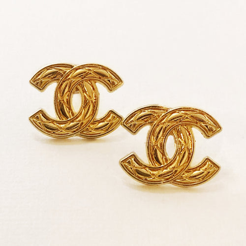Chanel CC Logo Hanging Earrings From 2013 In Soft Gold Tone.
